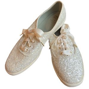 Keds X Kate Spade Glitter Sparkle Sneakers Size 11 Off-white Cream Wedding Shoes
